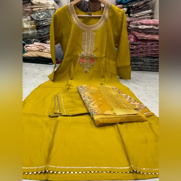 New design salwar suit salwar kameez ready made stitched size L mustard yellow - Picture 1 of 7